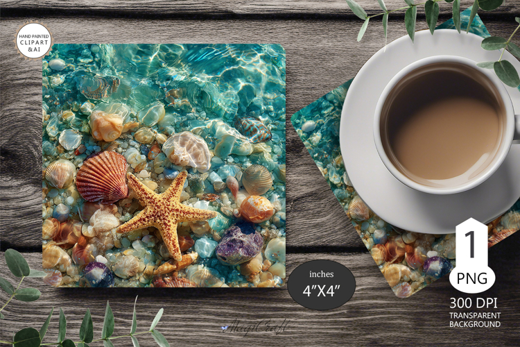 Seashells Mug coaster | Coaster Mug Sublimation | Starfish