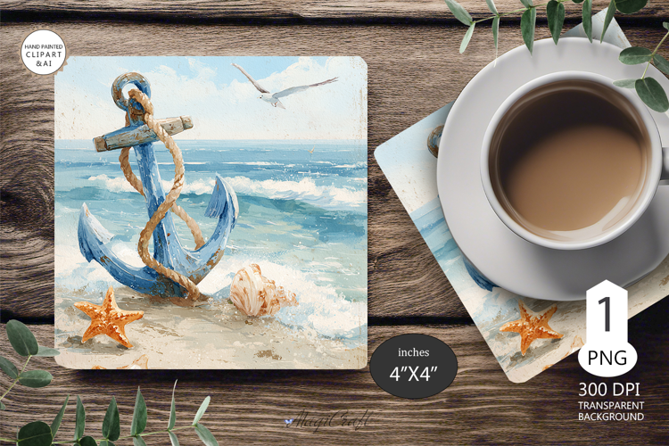 Anchor Mug coaster | Coaster Mug Sublimation | seashells