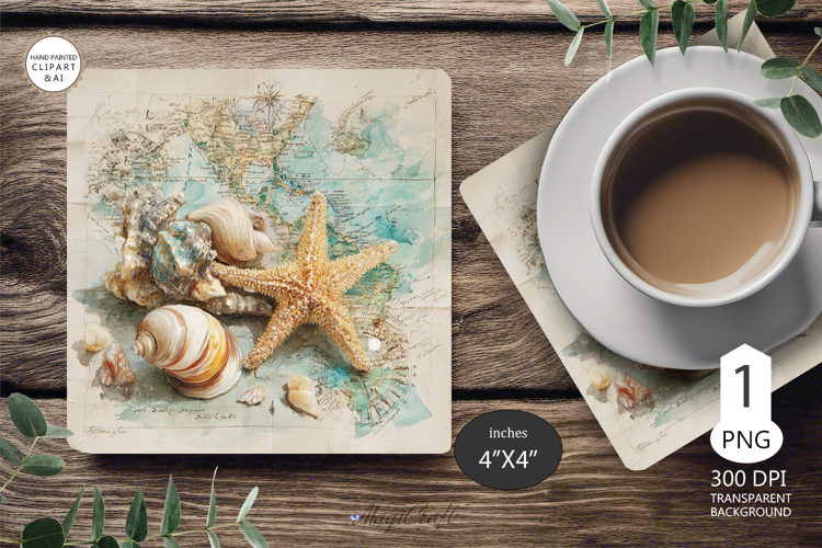 Seashells Mug coaster | Coaster Mug Sublimation | Starfish