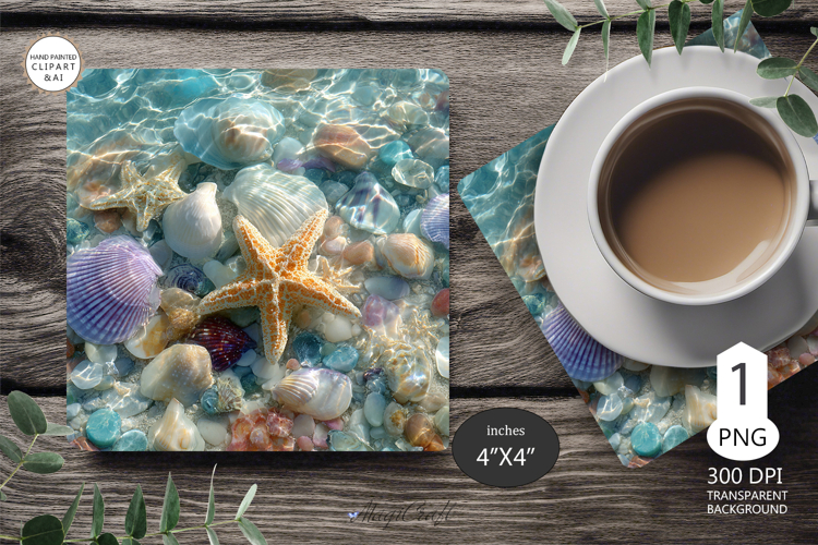 Seashells Mug coaster | Coaster Mug Sublimation | Starfish