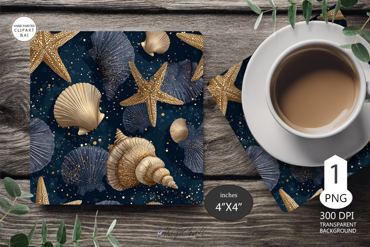 Seashells Mug coaster | Coaster Mug Sublimation 3D Starfish