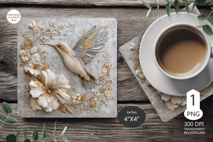 Hummingbird Mug coaster|Pink Flowers Coaster Sublimat example image 1