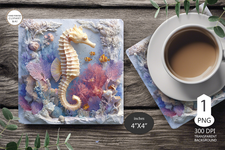 Seashells Mug coaster | Coaster Mug Sublimation | Seahorse