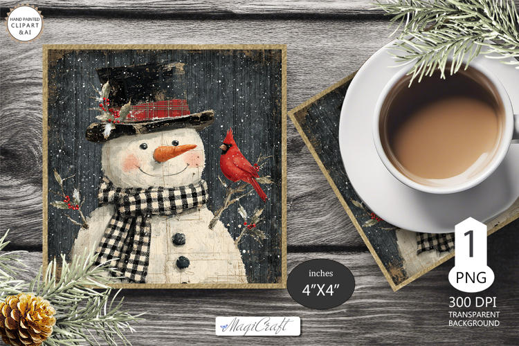 Mug Coaster with Christmas Snowman| Vintage Snowman Coaster