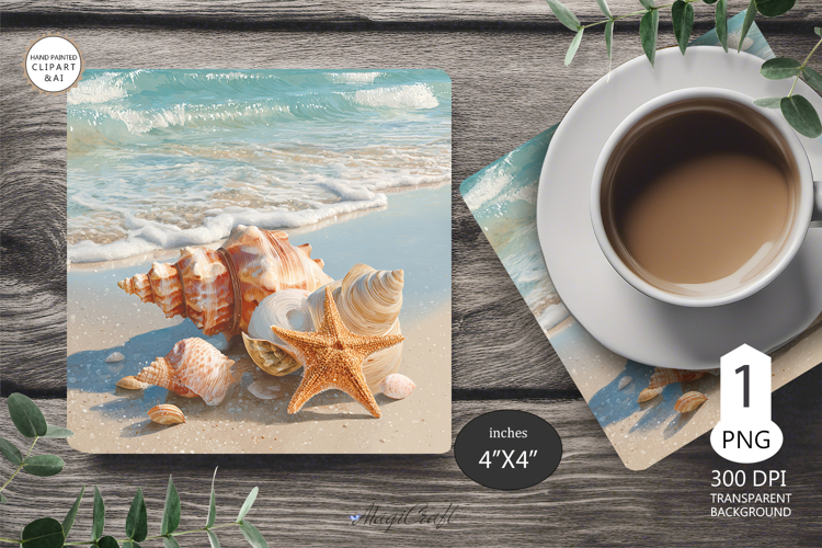 Seashells Mug coaster | Coaster Mug Sublimation | Starfish