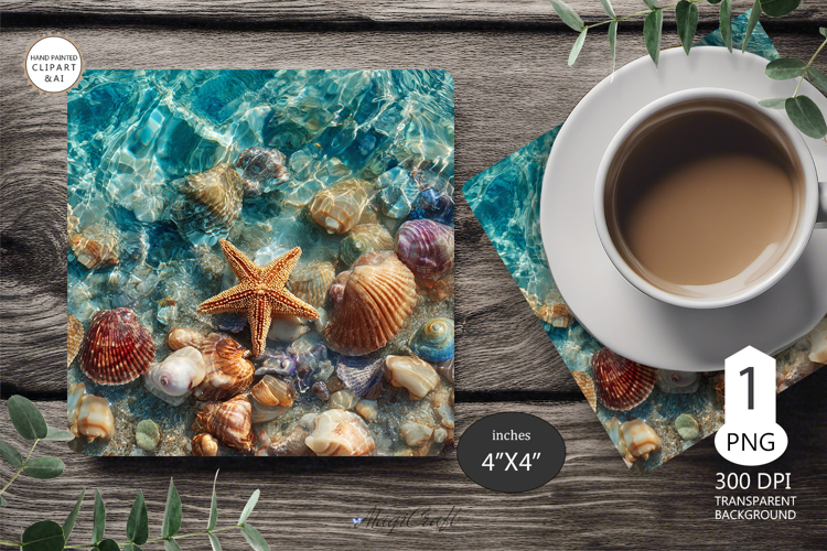 Seashells Mug coaster | Coaster Mug Sublimation | Starfish