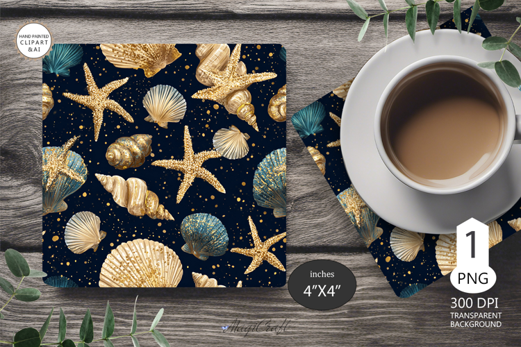 Seashells Mug coaster | Coaster Mug Sublimation | Starfish