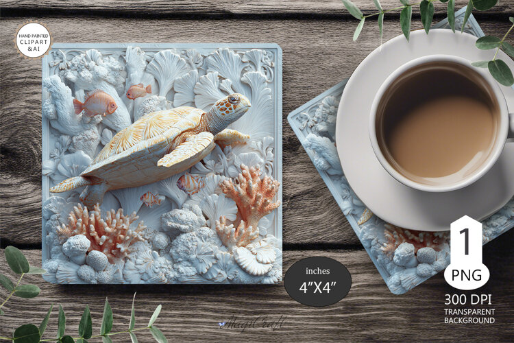 3D Sea turtle Mug coaster | Coaster Mug | underwater world example image 1