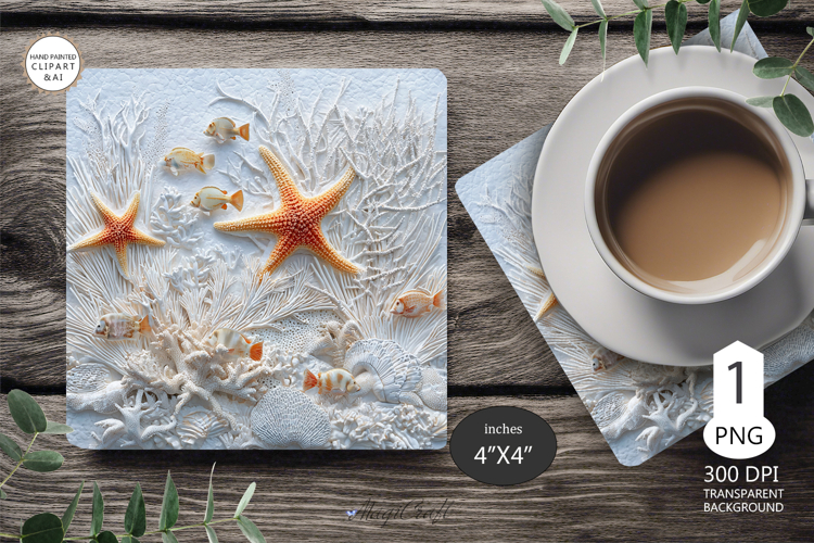 Seashells Mug coaster | Coaster Mug Sublimation 3D Starfish