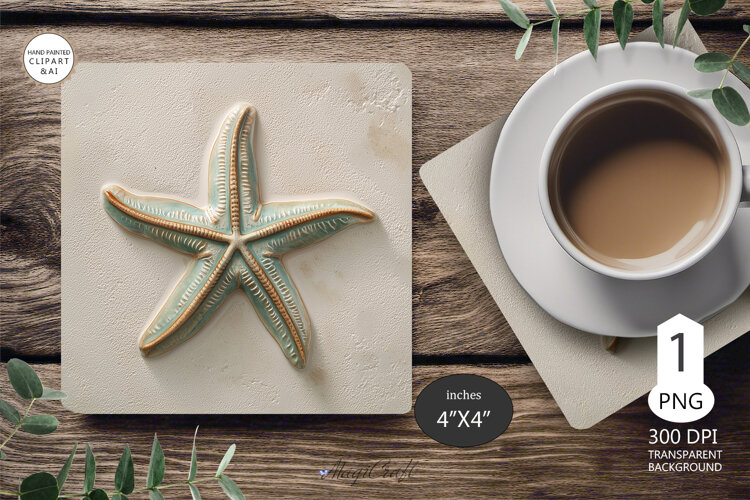 Seashells Mug coaster | Coaster Mug Sublimation 3D Starfish example image 1
