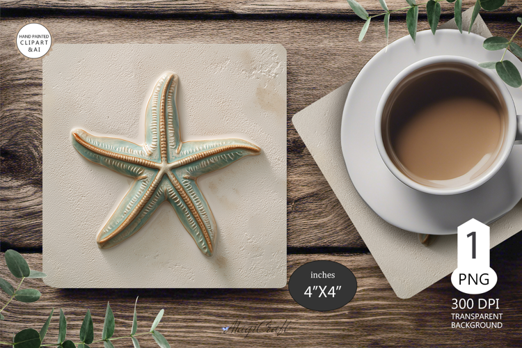 Seashells Mug coaster | Coaster Mug Sublimation 3D Starfish