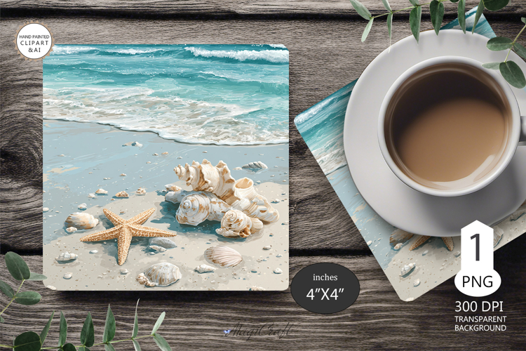 Seashells Mug coaster | Coaster Mug Sublimation | Starfish