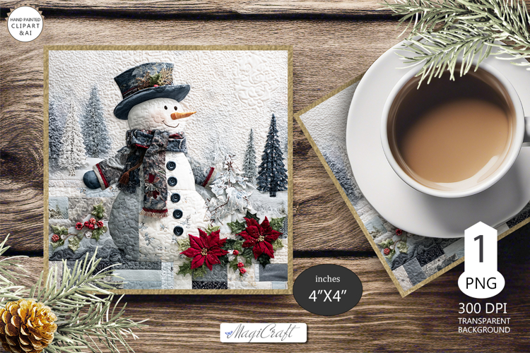 Mug Coaster with Christmas Snowman| Vintage Snowman Coaster