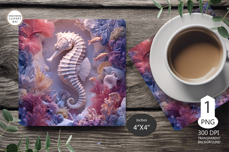 Seashells Mug coaster | Coaster Mug Sublimation | Seahorse