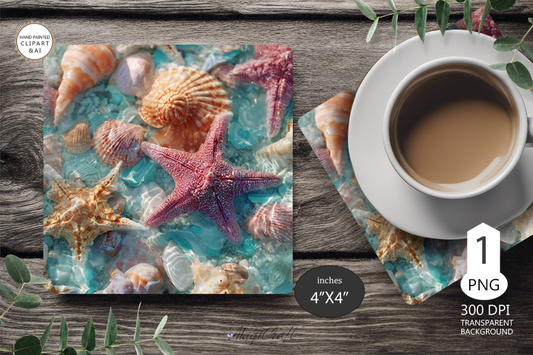 Seashells Mug coaster | Coaster Mug Sublimation | seashells