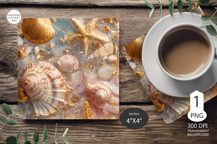 Seashells Mug coaster | Coaster Mug Sublimation | Starfish