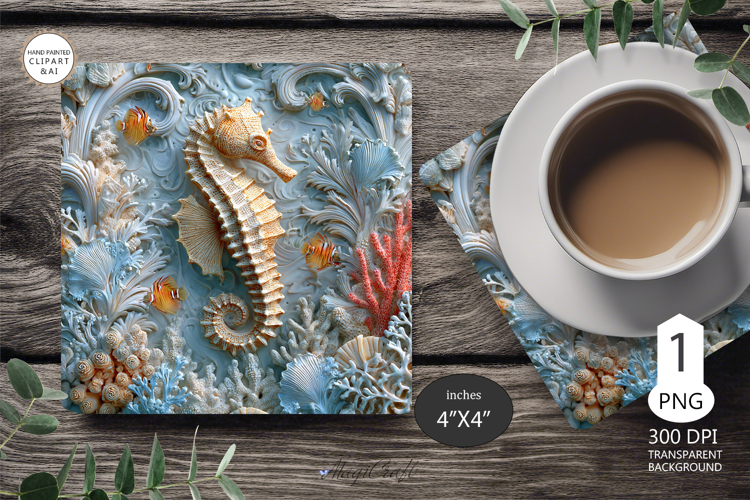 Seashells Mug coaster | Coaster Mug Sublimation | Seahorse