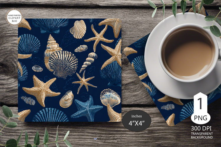 Seashells Mug coaster | Coaster Mug Sublimation 3D Starfish