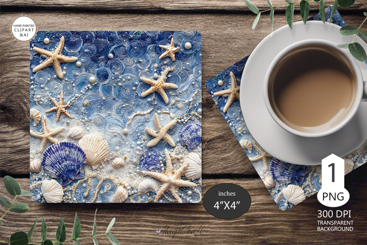 Seashells Mug coaster | Coaster Mug Sublimation | Starfish