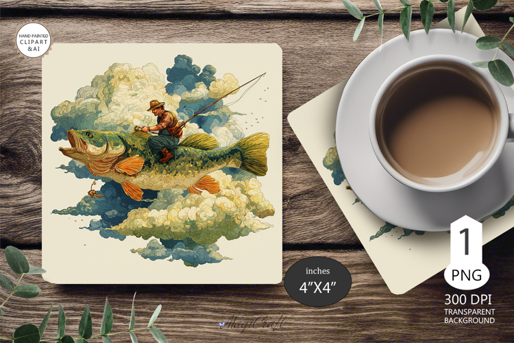 Fish on Mug coaster| Coaster Mug Sublimation| fisherman fish