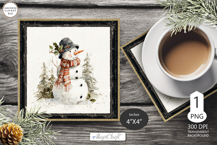Mug Coaster with Christmas Snowman| Vintage Snowman Coaster