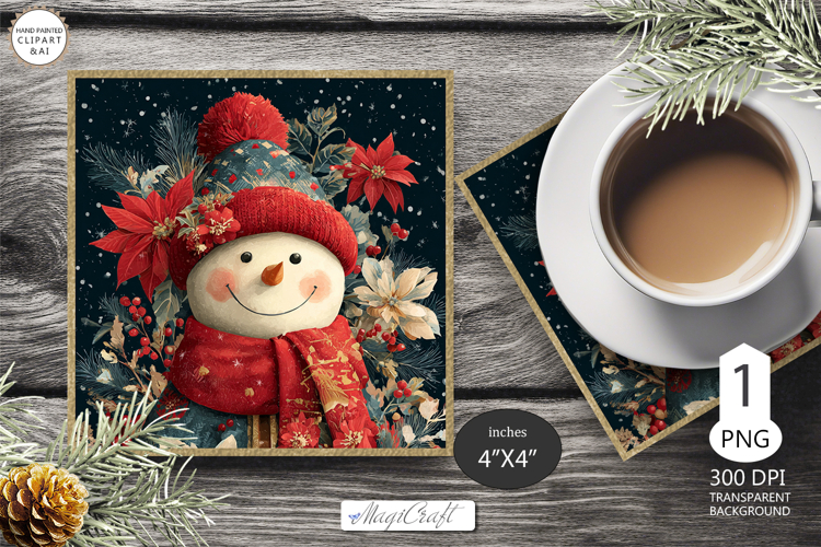Mug Coaster with Christmas Snowman| Vintage Snowman Coaster