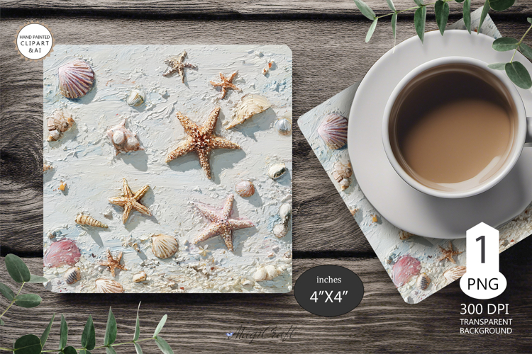 Seashells Mug coaster | Coaster Mug Sublimation | Starfish
