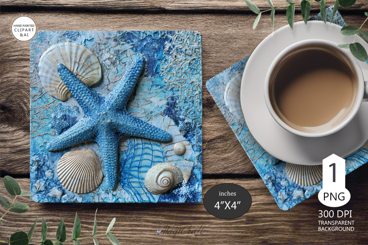 Seashells Mug coaster | Coaster Mug Sublimation | Starfish
