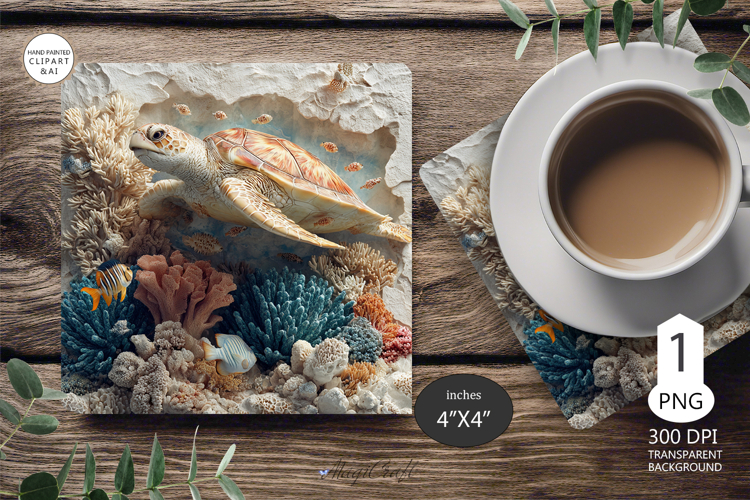 Sea turtle Mug coaster | Coaster Mug | underwater world