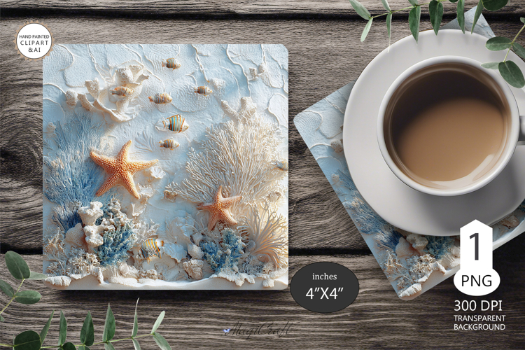 Seashells Mug coaster | Coaster Mug Sublimation 3D Starfish