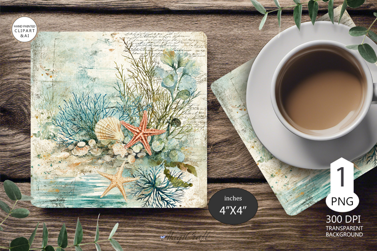 Seashells Mug coaster | Coaster Mug Sublimation | Starfish