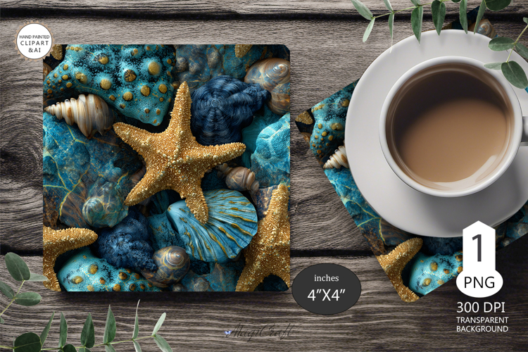 Seashells Mug coaster | Coaster Mug Sublimation | Starfish
