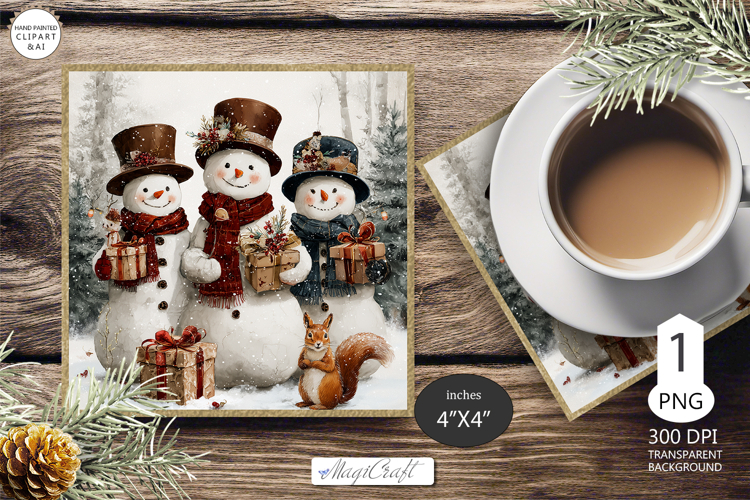 Mug Coaster with Christmas Snowman| Vintage Snowman Coaster