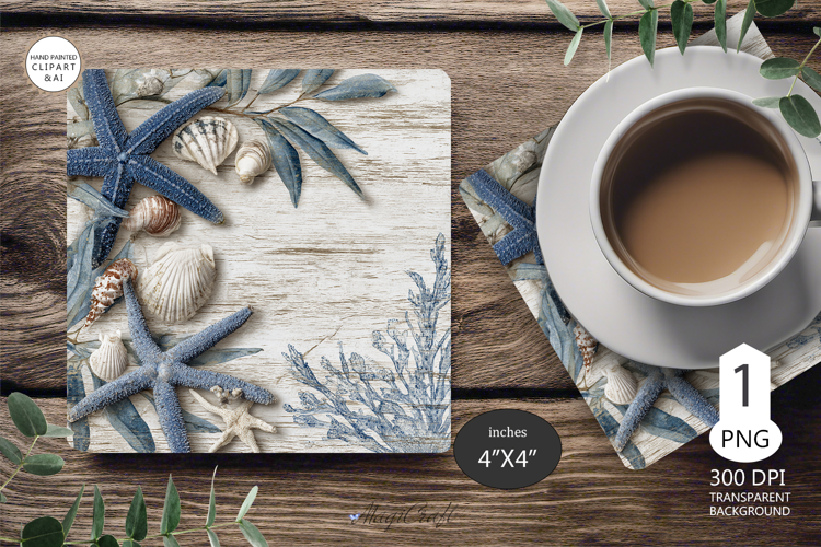 Seashells Mug coaster | Coaster Mug Sublimation | Starfish