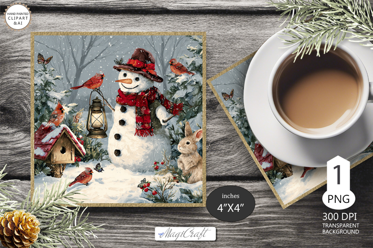 Mug Coaster with Christmas Snowman| Vintage Snowman Coaster