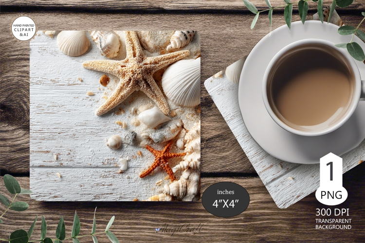 Seashells Mug coaster | Coaster Mug Sublimation | Starfish