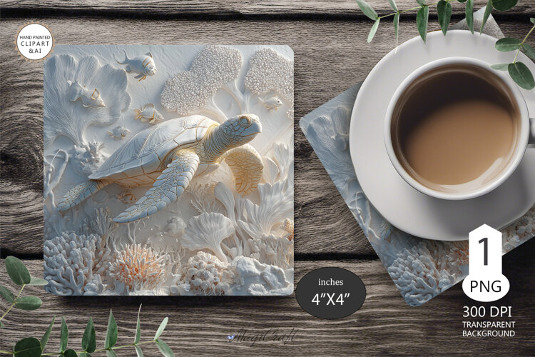 Sea turtle Mug coaster | Coaster Mug | underwater world example image 1