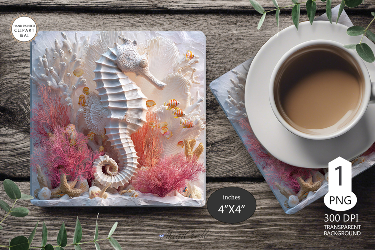 Seashells Mug coaster | Coaster Mug Sublimation | Seahorse