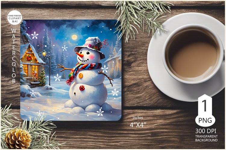 Mug Coaster with Christmas Snowman