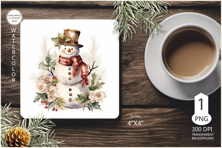 Mug Coaster with Christmas Snowman| Vintage Snowman