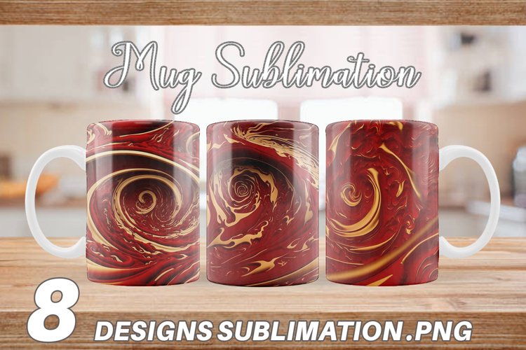 3d Turbulent Waves Red and Gold | Mug sublimation design example image 1