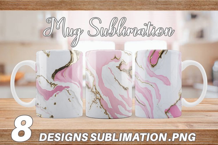 White-pink Liquid Marble Mug Wrap| Mug sublimation design example image 1