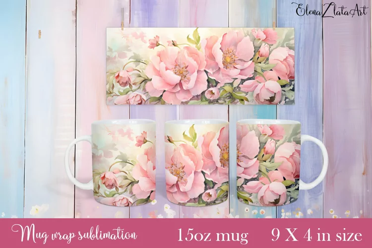Flowers Mug Sublimation, Floral Design Mug