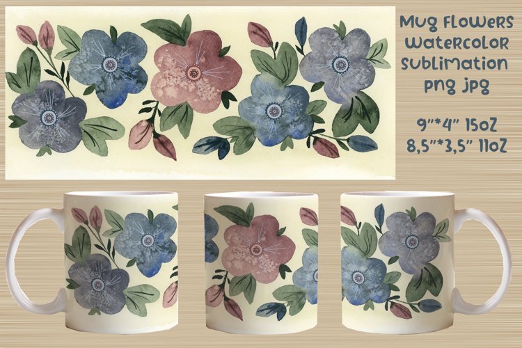 Mug flowers watercolor sublimation