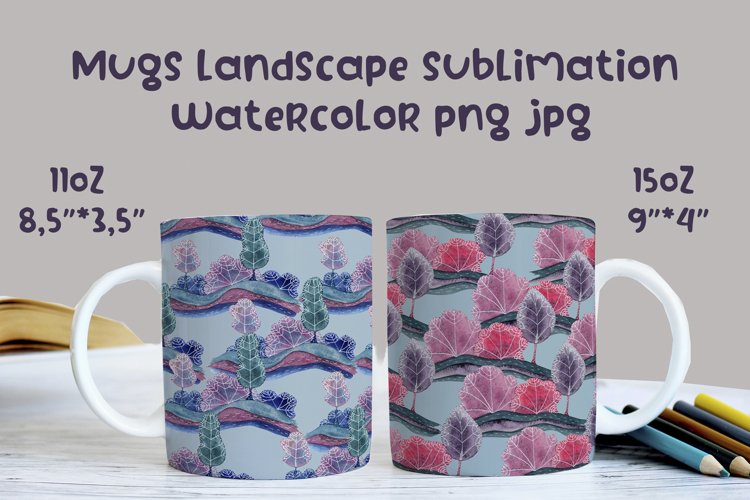 Mug landscape sublimation watercolor