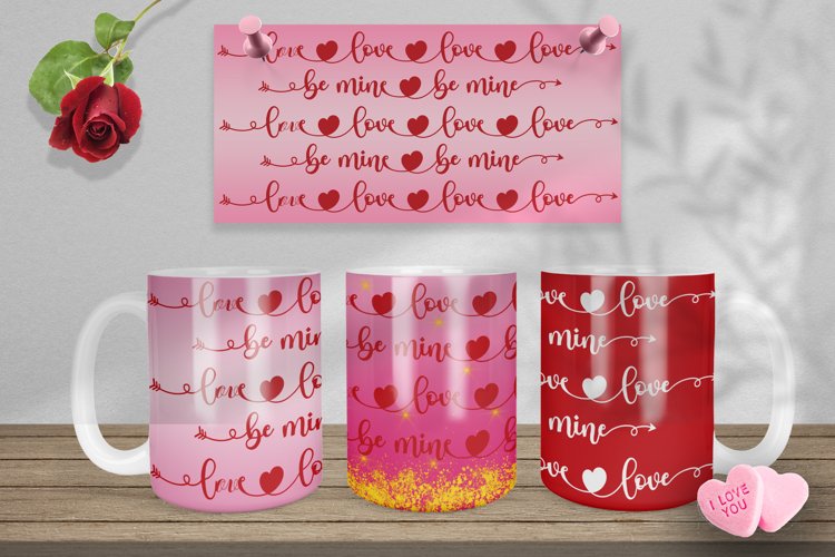 3 mug sublimation wrap heart love Valentines day