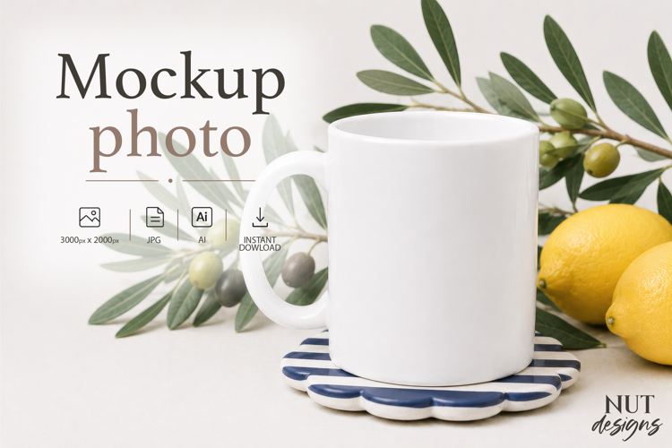 Blank mug Mockup White cup mockup Amalfi Coast theme back