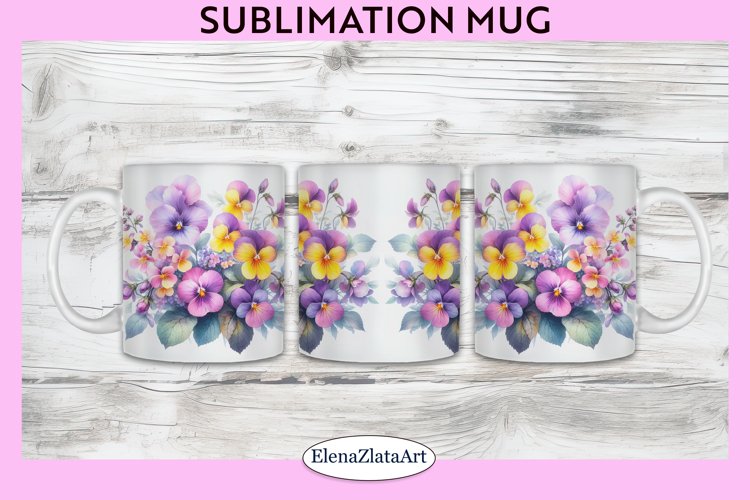 Watercolor flowers Mug Sublimation, Floral Design Mug example image 1