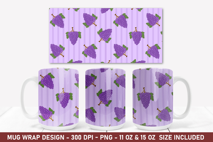 Grapes Stripe Mug Wrap | 15 Oz Mug Wrap | Coffee Mug