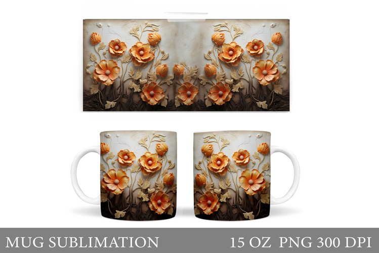 Flowers Plaster Mug Wrap. 3D Flowers Mug Wrap Design example image 1